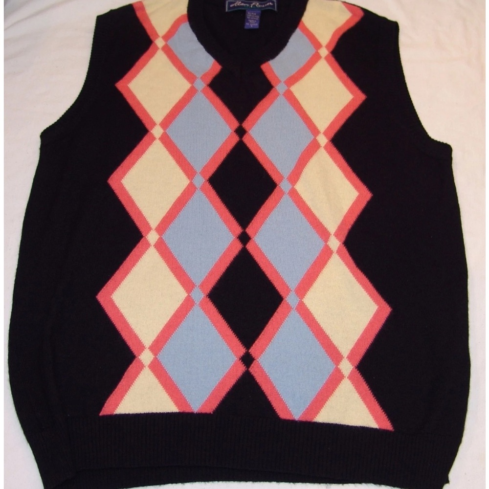 Alan Flusser Mens Golf V-neck Sweater Vest Argyle Print Colorful XXL